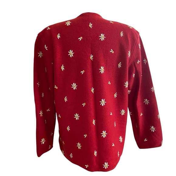 Geiger Collection Red With Daisies Boiled Wool Jacket Cardigan Women 10 (34 AUS) - Picture 2 of 10